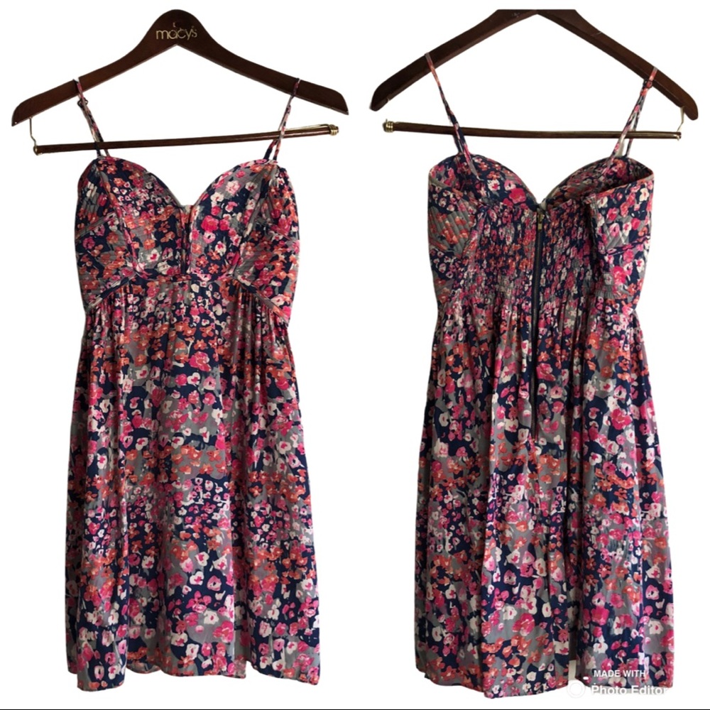 Parker Navy Floral Mini Dress with Pink & Coral Flowers